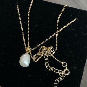 Gold Chain Necklace with White Pearl Drop Pendant